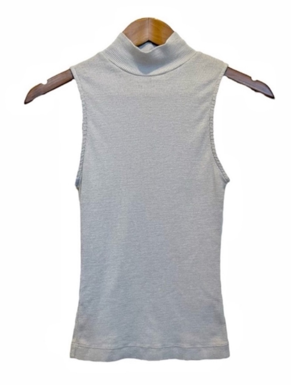 Michael Stars Sleeveless Top Mock Neck One Size Fits Most Gray Ribbed Cotton